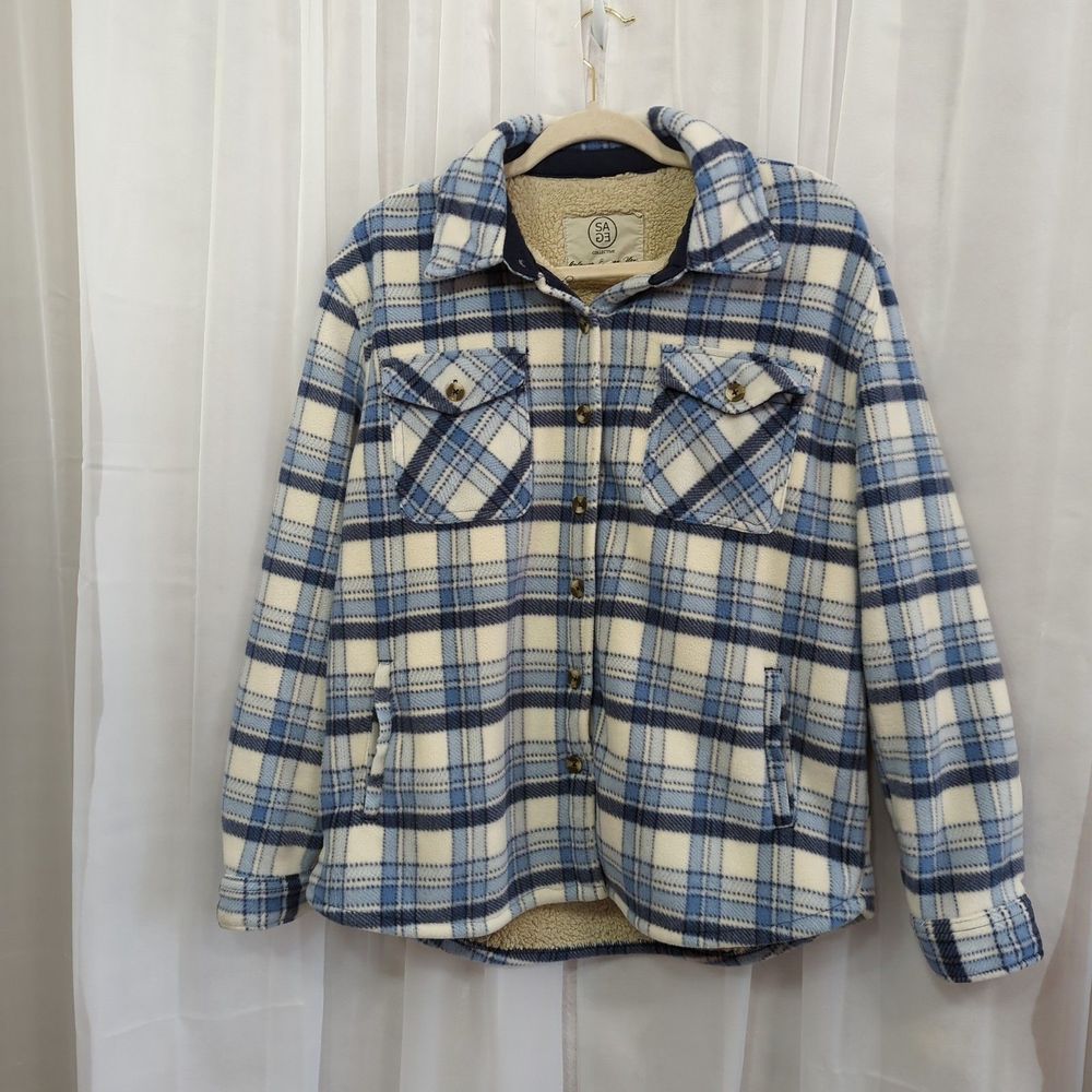 Cozy Blue Plaid Sherpa-Lined Button-Up Shirt Jacket